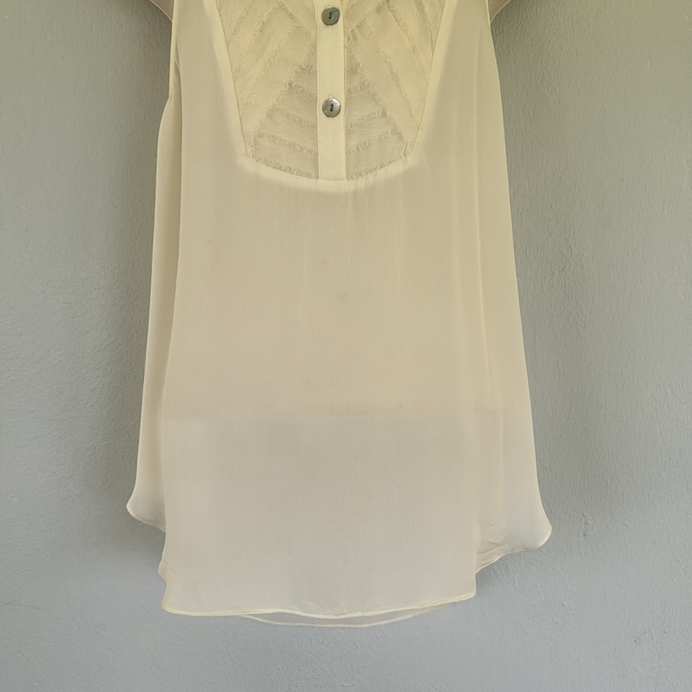 Haute Hippie cream white silk sleeveless mesh half button blouse size small - Picture 6 of 11
